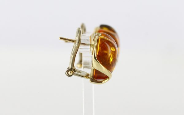 Italian Handmade German Baltic Amber Heart Stud Earrings In 9ct Gold GS0109