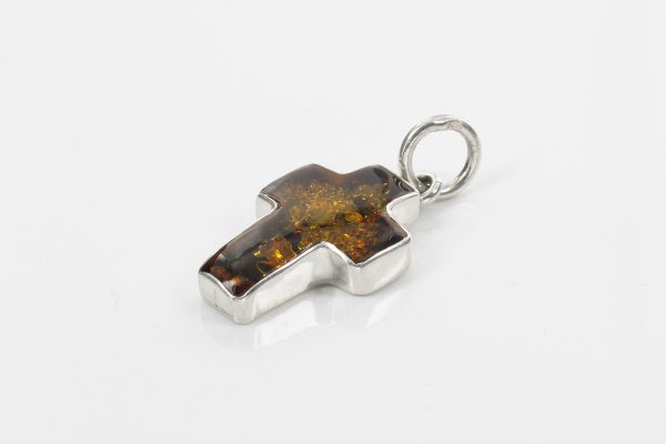 CROSS PENDANT HANDMADE UNIQUE GERMAN BALTIC AMBER IN 925 SILVER PD124G RRP£75!!!