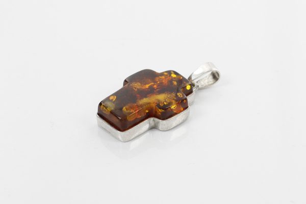 CROSS PENDANT HANDMADE UNIQUE GERMAN BALTIC AMBER IN 925 SILVER PD131 RRP£65!!!