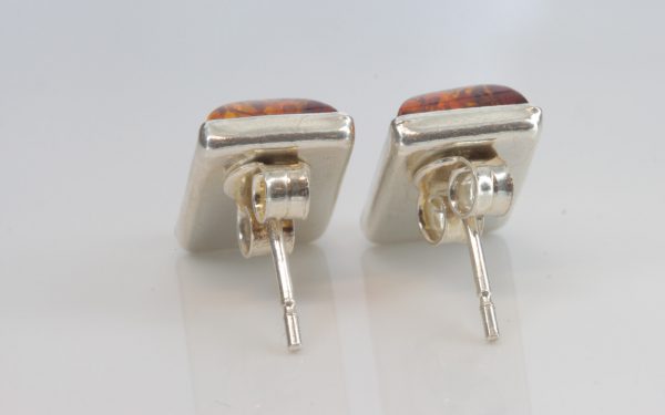 GERMAN BALTIC AMBER HANDMADE MODERN STUD EARRINGS 925 SILVER ST0053 RRP£29!!!