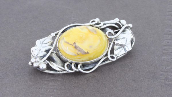 Brooch Butterscotch German Baltic Amber 925 silver handmade BD0129 RRP£125!!!