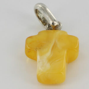 BUTTERSCOTCH BALTIC AMBER+925 SILVER LOOP CROSS PENDANT Handmade-PE0120 RRP£45!!