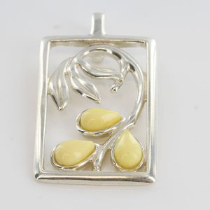 Butterscotch Unique German BALTIC AMBER PENDANT 925 SILVER- PE0110 RRP£75!!