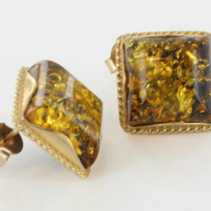 Italian Made German Large Green Baltic Amber Studs 9ct Gold GS0136G RRP £325!!!