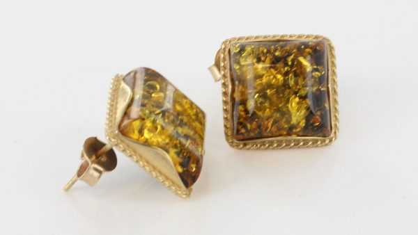 Italian Made German Large Green Baltic Amber Studs 9ct Gold GS0136G RRP £325!!!