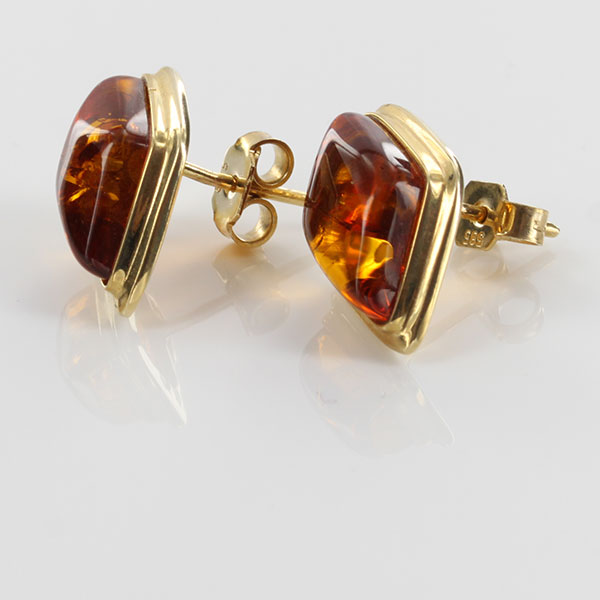 Italian Handmade Unique German Baltic Amber Stud Earrings In 14ct Gold GS0722 RRP£495!!!