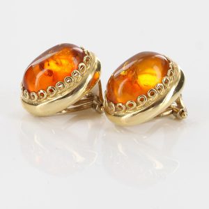 Italian Handmade Unique German Baltic Amber Clip On Earrings In 14 Ct Solid Gold GCL0011 RRP£875!!!