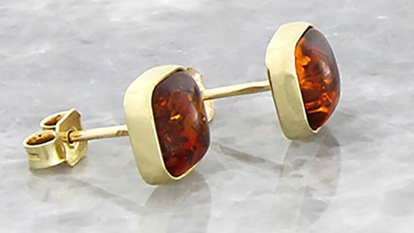 Italian Made Exquisite Large German Baltic Amber Studs 9ct Solid Gold GS0095 RRP£375!!!