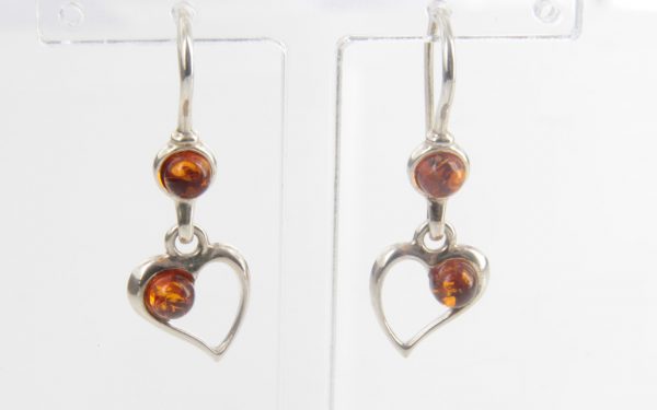 GERMAN BALTIC AMBER HANDMADE HEART EARRINGS 925 SILVER E0042 RRP£25!!!