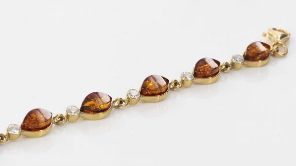 Italian Made German Baltic Amber With Beaded Zirconia In 9ct solid Gold Bracelet GBR083 RRP£695!!!