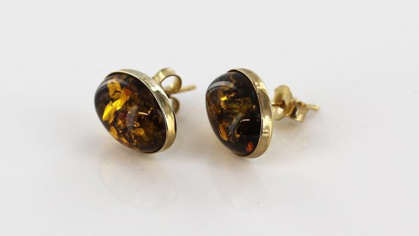 Italian Made Unique Green German Baltic Amber Studs 9ct Solid Gold GS0023G RRP £225!!!