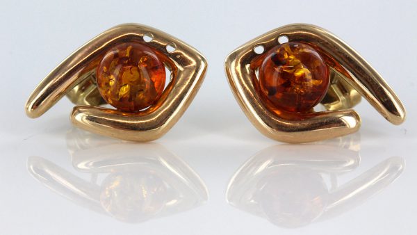 Italian Made German Baltic Amber Stud Earrings In 9ct Solid Gold GS0067 RRP £275!!!