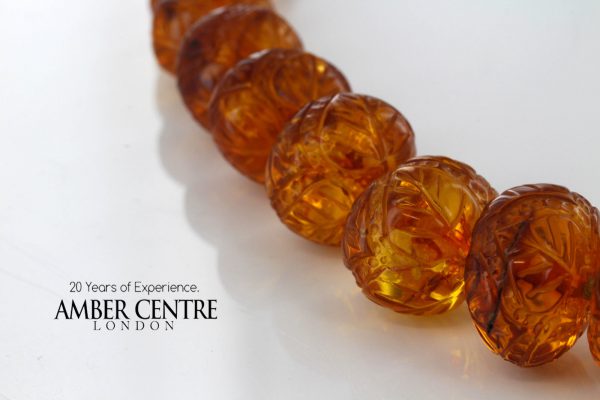 German Genuine Baltic Amber Unique Hand Carved Beads - 69GR A0010 RRP£1990!!!