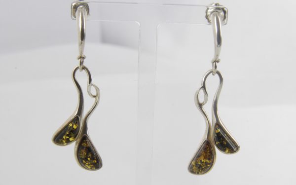 Earrings Italian Style German Green Baltic Amber 925 Silver E0077 RRP£45!!!