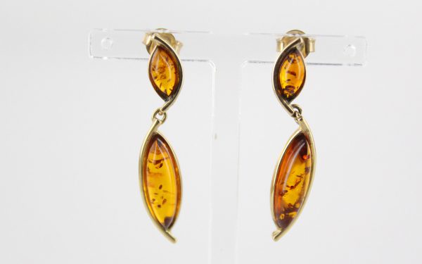 Italian Made Unique German Baltic Amber 9ct Gold Drop Earrings GE0101 RRP£230!!!