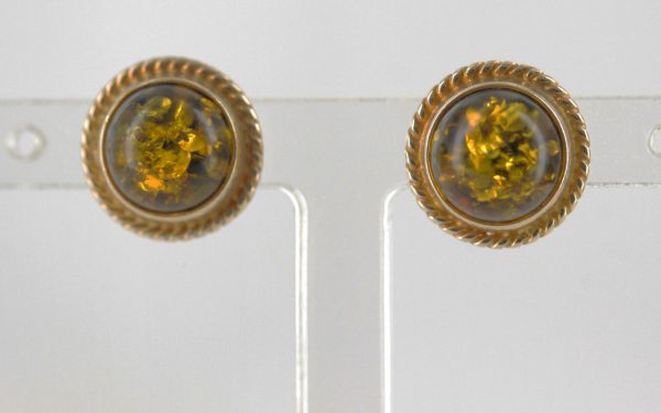 Italian Made Unique German Green Baltic Amber Studs In 9ct solid Gold GS0008G RRP£125!!!