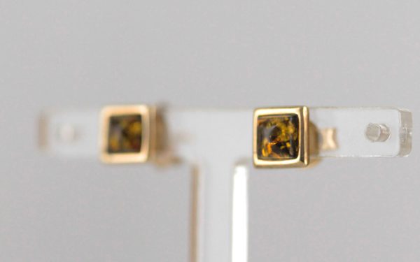 Italian Made German Green Baltic Amber Stud Earrings 9ct Gold GS0020G RRP £125!!!