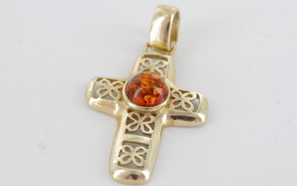 Italian Handmade Baltic Amber 9ct solid Gold Cross Pendant, Amazing Detailing -GP0087 RRP£275!!!