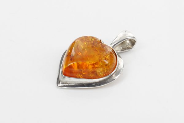 Elegant Handmade Baltic Amber Heart Pendant in 925 Silver PD107 – RRP£55!!!