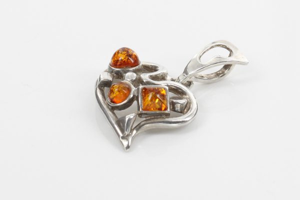 Baltic Amber Heart Pendant Elegant Handmade in 925 Silver PD108 – RRP£65!!!