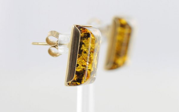 Italian Made Large German Green Baltic Amber Studs 9ct Gold GS0140G RRP £275!!!