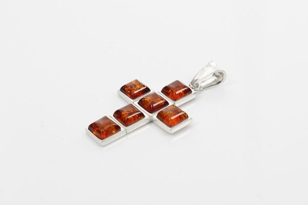 CROSS PENDANT HANDMADE GERMAN BALTIC AMBER IN 925 SILVER PD111 RRP£65!!