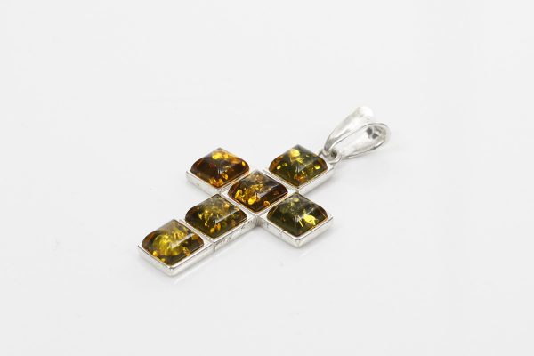 CROSS PENDANT HANDMADE Green GERMAN BALTIC AMBER IN 925 SILVER PD111G RRP£65!!!!