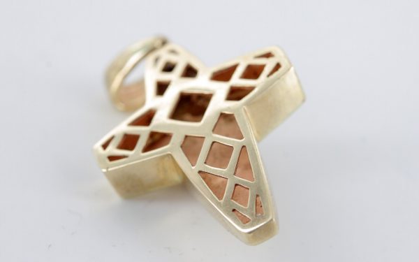 Italian Handmade Elegant German Baltic Amber Cross Pendant in 9ct Gold -GP0088 RRP£395!!!