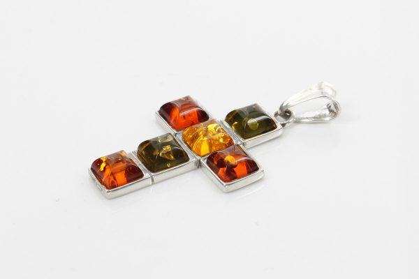 CROSS PENDANT HANDMADE GERMAN BALTIC AMBER IN 925 SILVER PD111M RRP£65!!