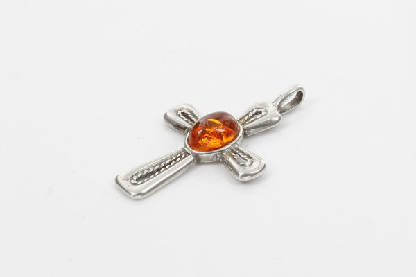 CROSS PENDANT HANDMADE BALTIC UNIQUE AMBER in 925 SILVER-PD112 RRP£30!!
