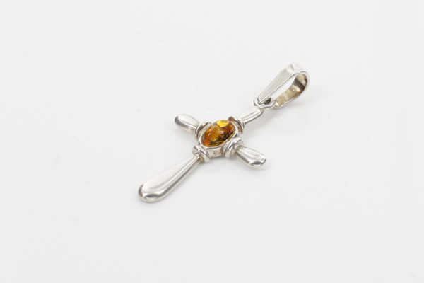 AMBER CROSS PENDANT BALTIC UNIQUE HANDMADE in 925 SILVER-PD115 RRP£25!!!