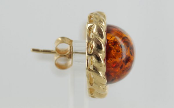 Italian Handmade German Baltic Amber Large Stud Earrings In 9Ct Solid Gold GS0060 RRP425!!!