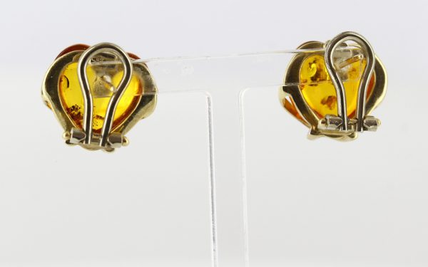 Italian Handmade German Baltic Amber Heart Stud Earrings In 9ct Gold GS0109