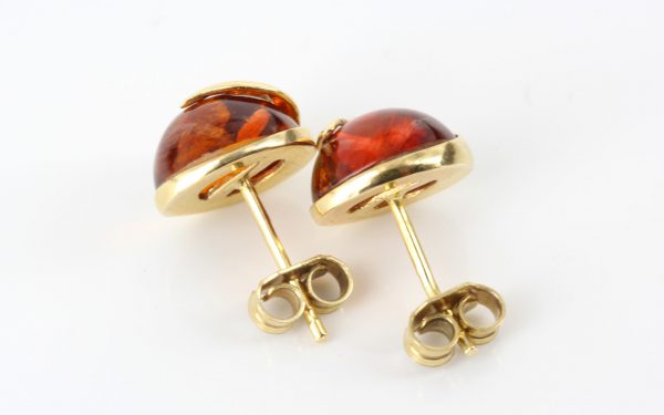 Italian Made 18ct SOLID Gold Baltic Amber Round Swirl Stud Earrings GS0994 RRP£595!!!