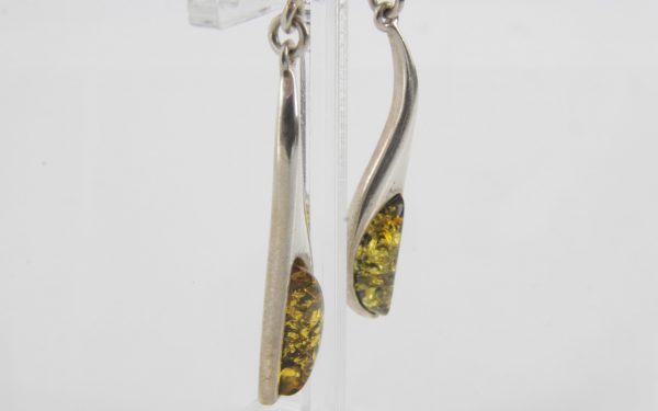 Italian Style Elegant German Green Baltic Amber 925 Silver Earrings E0092 RRP£50!!!