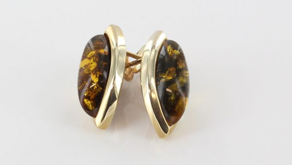 Italian Made Unique German Green Baltic Amber Studs In 9ct Gold GS0044G RRP£245!!!