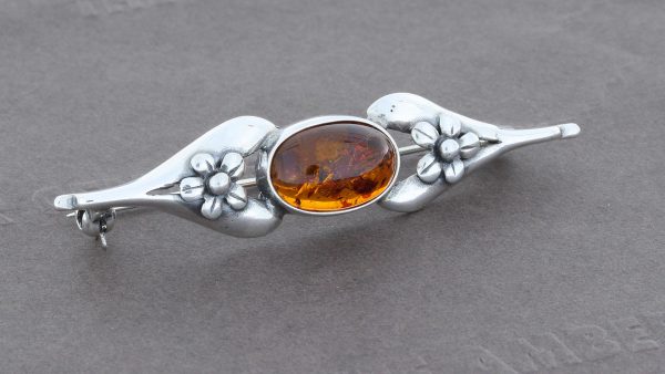 Beautifully Designed Handmade Silver Brooch with German Baltic Amber BD0115 RRP£55!!!