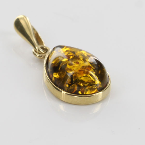 Italian Made Classic Green German Baltic Amber Pendant in 9ct Gold -GP0055G RRP£125!!!