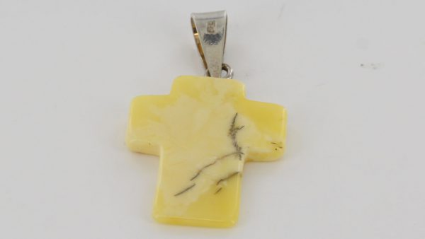 MILKY BUTTERSCOTCH BALTIC AMBER,925 SILVER LOOP,CROSS PENDANT-PE0121 RRP£40!!!