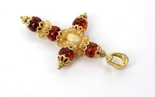 Italian Hand Made German Amber Cross Pendant in 18ct solid Gold GP0987 RRP £1000!!!