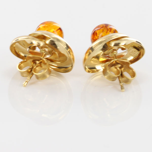 Italian Hand Made Unique German Baltic Amber Stud Earrings In 14ct Gold GS0747 RRP£525!!!