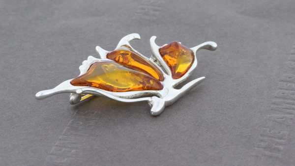 Baltic Amber Brooch butterfly shaped 925 silver handmade - BD0111 RRP£65!!!