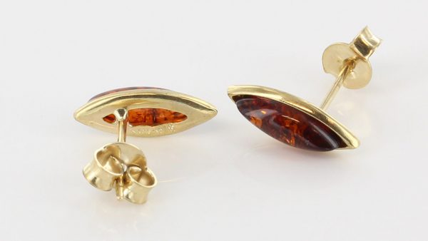 Italian Handmade Unique German Baltic Amber Studs In 9ct Gold GS0098 RRP£125!!!