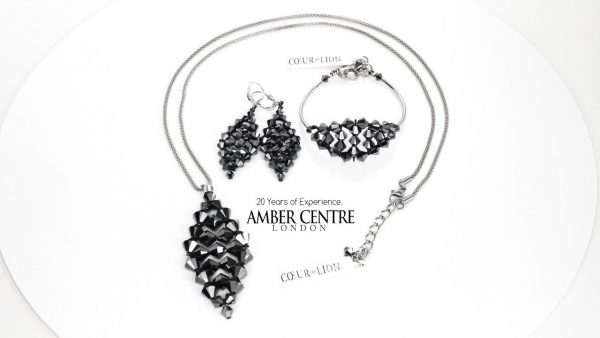 German Handmade Coeur De Lion Black/Silver Necklace and Bracelet -4723 RRP£350!!!