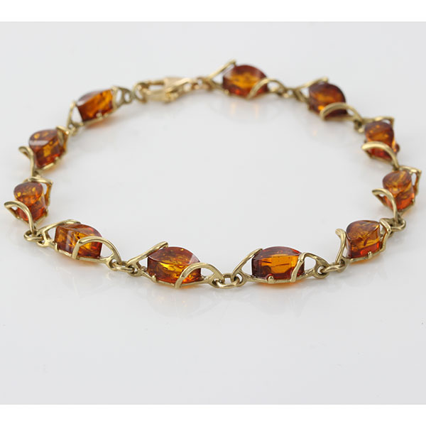 Italian Made German Baltic Amber With Beaded Zirconia In 9ct solid Gold Bracelet GBR083 RRP£695!!!