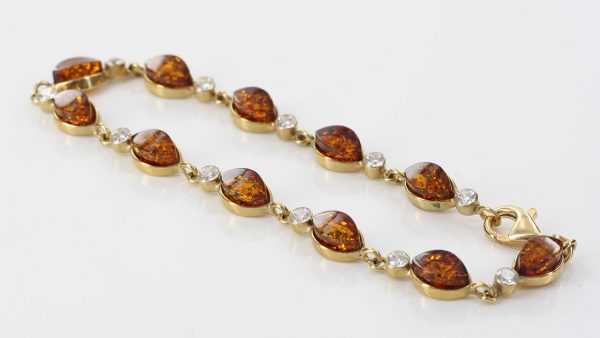 Italian Made German Baltic Amber With Beaded Zirconia In 9ct solid Gold Bracelet GBR083 RRP£695!!!