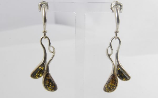 Earrings Italian Style German Green Baltic Amber 925 Silver E0077 RRP£45!!!