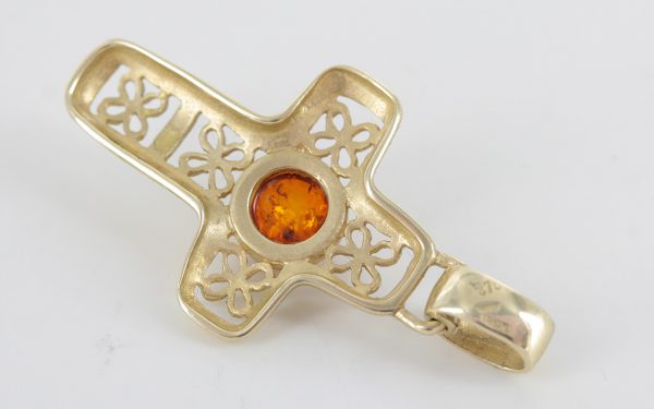 Italian Handmade Baltic Amber 9ct solid Gold Cross Pendant, Amazing Detailing -GP0087 RRP£275!!!