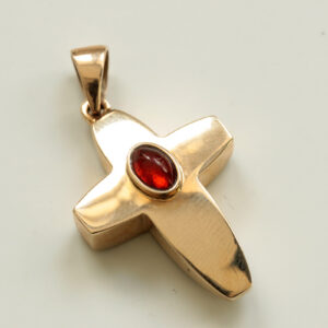 Italian Handcrafted Unique German Amber 9ct solid Gold Cross Pendant GP0168 RRP£325!!!