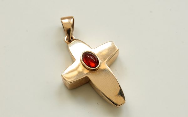 Italian Handcrafted Unique German Amber 9ct solid Gold Cross Pendant GP0168 RRP£325!!!